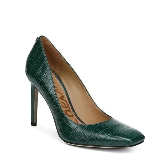Sam Edelman Shoes - Sam Edelman Beth Croc Print Square Toe Emerald Green Leather Pumps